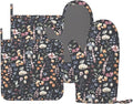 Watercolor Wild Flowers Oven Mitts and Pot Holders Sets Silicone Wildflower Kitchen Oven Mitts Hot Pads Heat Resistant Vintage Floral Potholders Kitchen Mitts Set for Baking BBQ Cooking