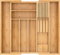 TIOPGHAD Bamboo-Silverware-Drawer-Organizer-Kitchen, Expandable Utensil Holder Cutlery Tray Flatware Organization Adjustable Wood Tableware Dividers Storage (with Removable Knife Block)(Natural)