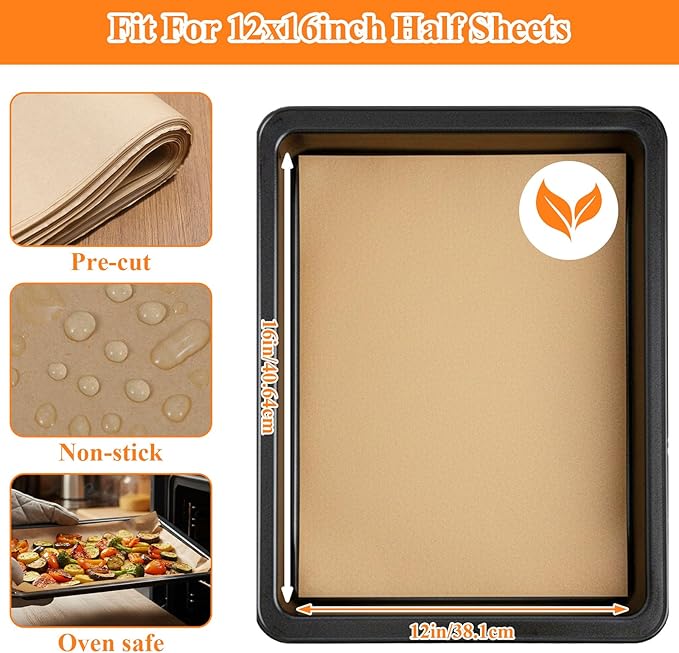400Pcs Parchment Paper Sheets for Baking 12x16 Inch Non-Stick Precut Baking Half Sheet Parchment Paper Heavy Duty for Grilling Air Fryer Steaming Bread Cup Cake Cookie and More (Unbleached)