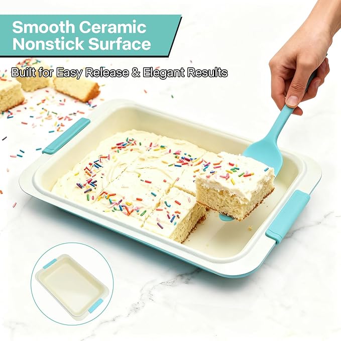 13x9 / 9x13 Baking Pan with Lid, Nonstick Aluminized Steel Cake Pan with Silicone Handles, Covered Bake & Carry Pan for Potlucks, Casseroles, Lasagna & Meal Prep