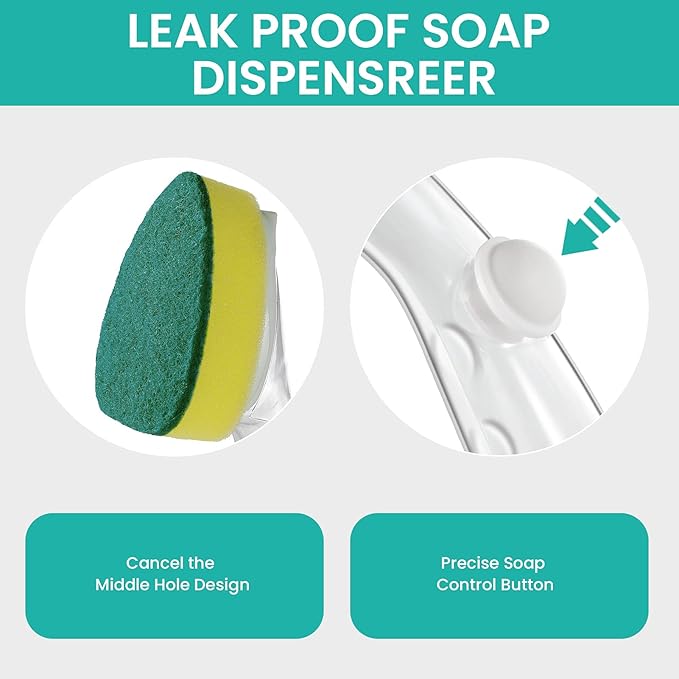 HELIME Heavy Duty Dishwand Sponge Refills, 2in1 Dish Wand Replacement Heads with Silicone Scraper, Non Scratch Dishwashing Brushs Scrubbers Soap Dispenser, Dishwand Refills Handle