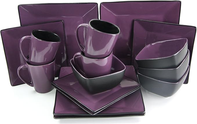 Elama Mulberry Loft 16 Piece Modern Premium Stoneware Dinnerware Set with Complete Settings for 4