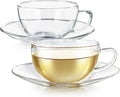 Teabloom Kyoto Teacup and Saucer Set 2-Pack – Medium Size – 8 OZ/ 240 ML Capacity – Crystal Clear Design – Premium Borosilicate Glass – Heat Resistant, Microwave Safe