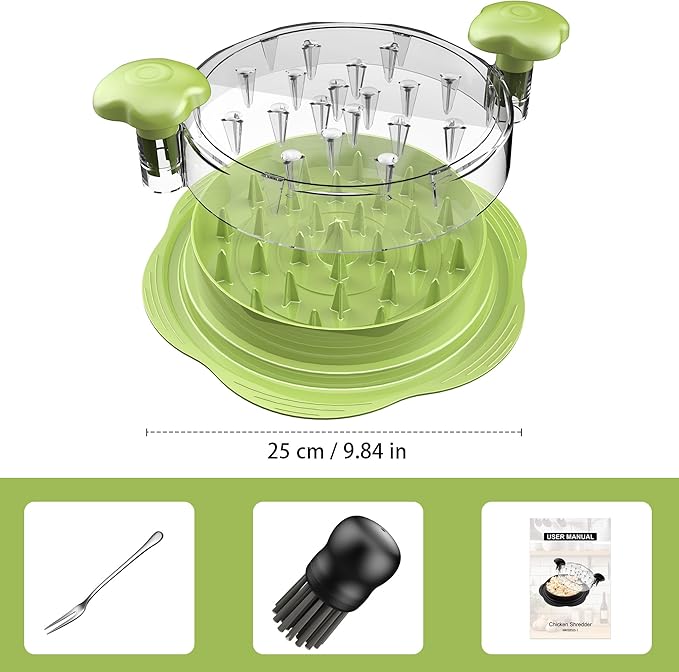 SURETIVIAN Chicken Shredder Large Chicken Breast Shredder Tool Twist with Brush&Fork, Visible Meat Shredder Machine, Anti-Slip Strip, Ergonomic Handle, BPA Free, Pork Beef Chicken(Matcha)