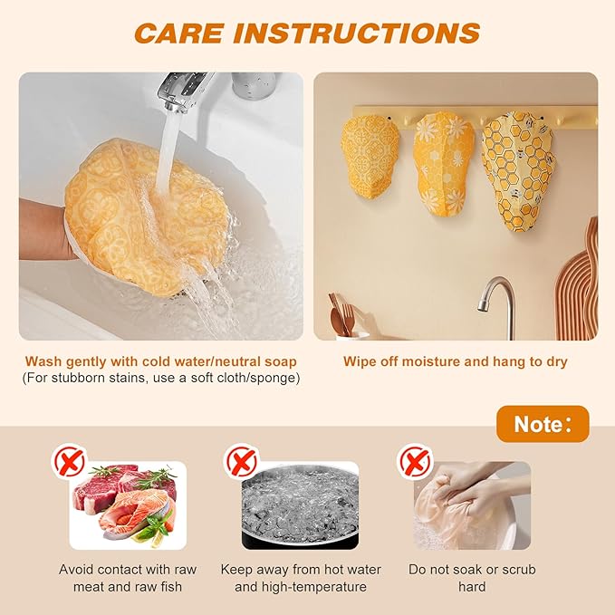6 Pcs Beeswax Bowl Covers Reusable, Large Reusable Bowl Covers for Bread Proofing,Stretchable to Fit 8/10/12 Inch Bowls (2 Each),3 Patterns, Beeswax Wraps for Bread,Leftovers,Fruits,Salad