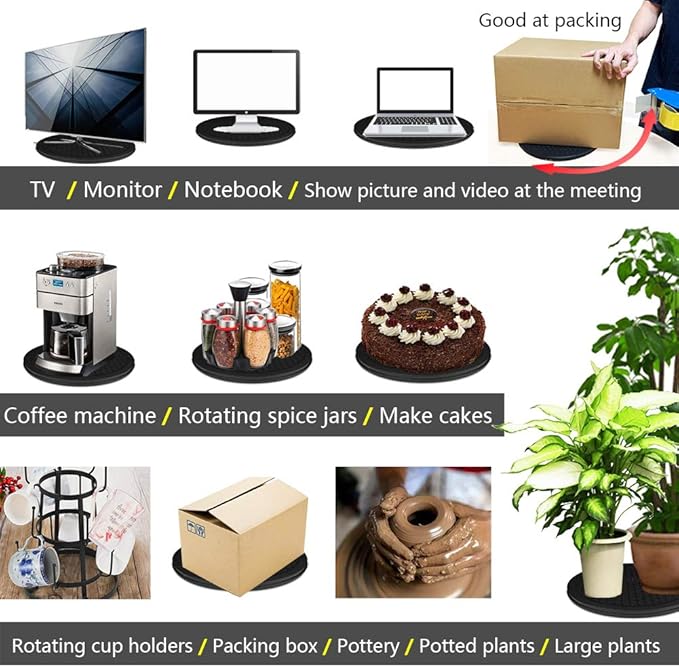 16 Inch Lazy Susan Turntable - Heavy Duty Rotating Swivel Steel Ball Bearings - Flat Base Stand for TV/Computer/Monitor/Arts/Crafts/Bonsai/Statue/Cabinet Organizer (3 Pack/Black)