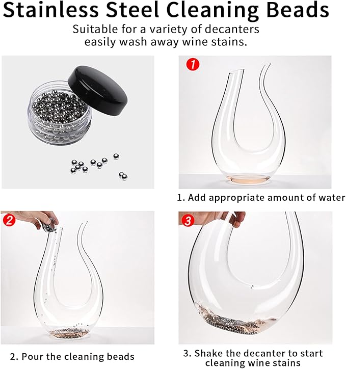 Wine Decanter Drying Stand with Rubber Coated Top to Prevent Scratches, Wine-Decanter Drying Rack for Standard Large Wine Decanters, Decanter Cleaner Includes Cleaning Brush & Decanter Cleaning Beads