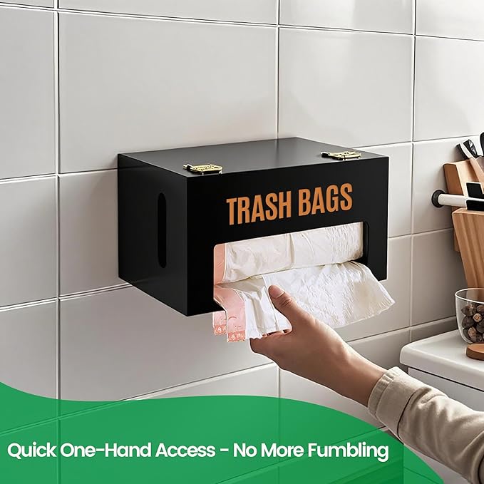 Libreshine Extra Large Black Bamboo Trash Bag Organizer Roll Holder, Fits Costco & Sam's Club Jumbo Rolls, Under-Sink, Cabinet & Wall Mount Dispenser, Garbage Bag Storage for Kitchen, Pantry, Garage