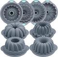 Tongjude 4 Pieces Silicone Fluted Tube Cake Pans, 10 Cups Tube Baking Pan, Jello Mold, Silicone Molds for Homemade Cake, Bread and Jello, Non-Stick, Grey