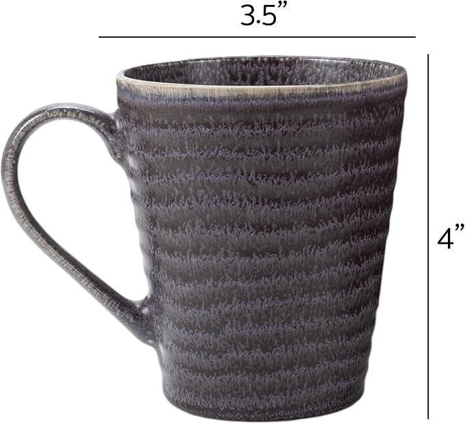 Elanze Designs Sophisticated Modern Chic Ribbed Ceramic Stoneware Dinnerware Mugs Cups Set of 4 - Charcoal Grey