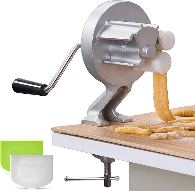Cavatelli Pasta Maker Machine - Traditional Italian Cast Aluminum Body with Rollers, Clamp & Handle - Gnocchi & Shell Pasta Tool