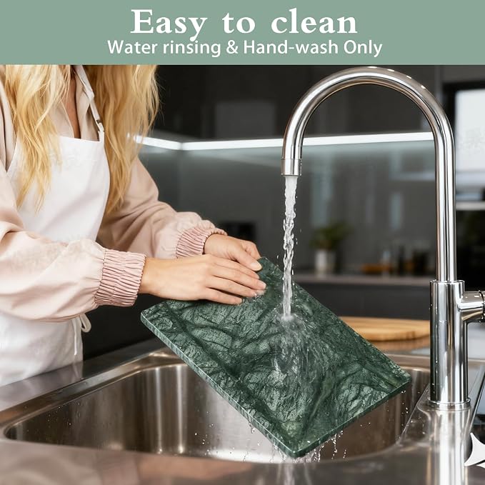 Marble Cutting Board for Kitchen- 12 * 8 Inch Handcrafted Marble Slab for Cheese, Charcuterie &Pastry & Deli – Non-Slip Feet,Rectangular Serving & Chopping Slab for Countertop(Green)