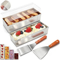 Blushtier 2 Pcs Nonstick Rectangle Tiramisu Cake Pan with Acrylic Lid and 2 Metal Spatula Removable Frame 304 Stainless Steel Cake Baking Molds for Tiramisu Cheesecake Mousse (9.45 x 3.94 x 2.56 Inch)