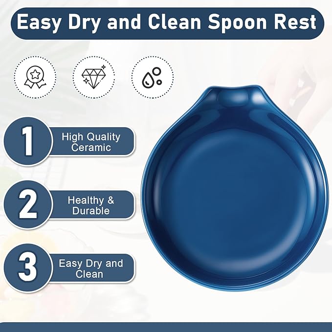 Irenare 8 Pcs Ceramic Spoon Rest for Stove Top, 3.74 Inch Porcelain Spoon Holder, Coffee Utensil Rest Heat Resistant Dishwasher Safe for Home Kitchen Accessories Gift(Blue)