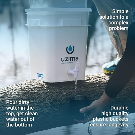 Uzima UZ-2 Camping Water Filter and Drinking Water Filter System, Portable Survival Camping Essentials, Backpacking Purification Gear for Glamping, Hiking, and Hunting Essentials and Military Gear