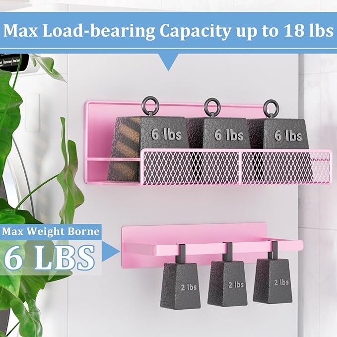 DTUQYX Magnetic Shelf for Washing Machine 4-Pack: Widen Magnetic Laundry Organizer (5"-6") with Hanger Organizer, Strong Magnet, Rust Proof, Heavy Duty Magnetic Spice Rack for Refrigerator (Pink)