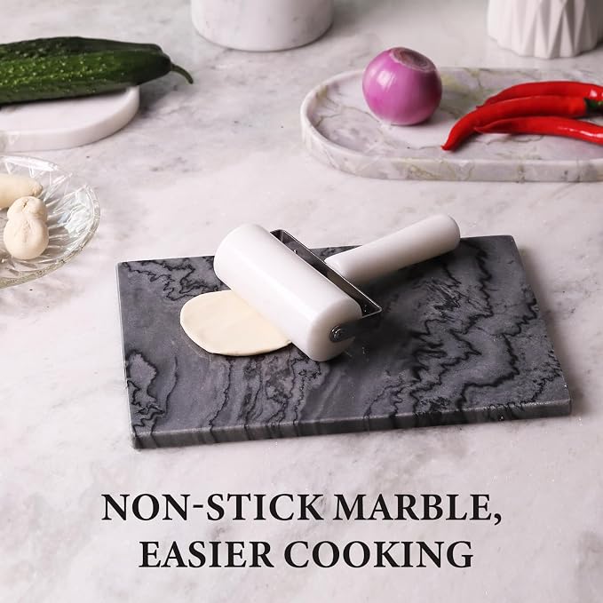 Koville Marble Cutting Board for Kitchen, 12x8 Inches Stone Slab Pastry Cheese Board, Rectangular Serving Tray for Bathroom Countertop, Marble Vanity Tray for Jewelry Cosmetics Perfume (Grey)