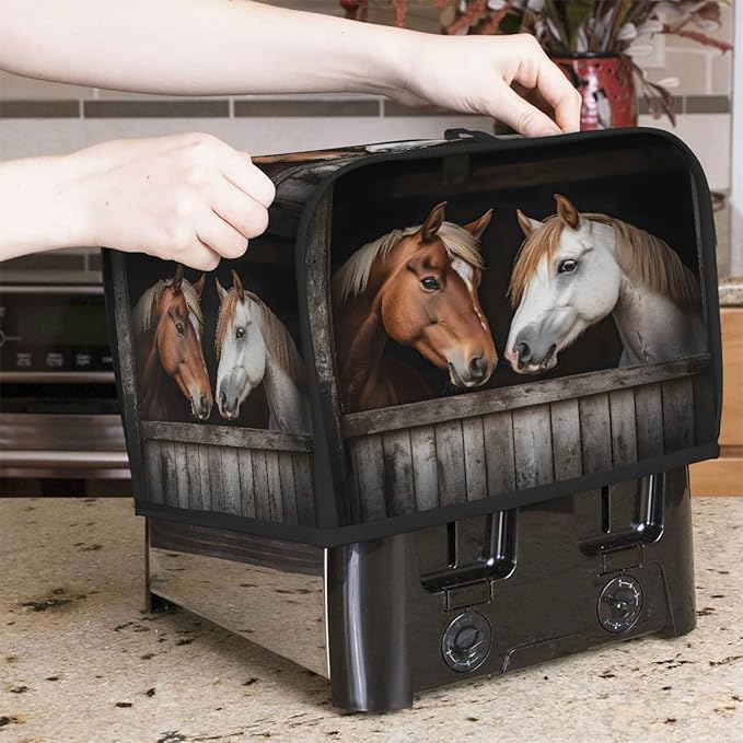 Brown White Horse Toaster Cover 2 Slice Dust and Fingerprint Protection Toaster Bread Maker Covers Washable Kitchen Small Appliance Covers for Kitchen Accessories Decor Bakeware Women Gift