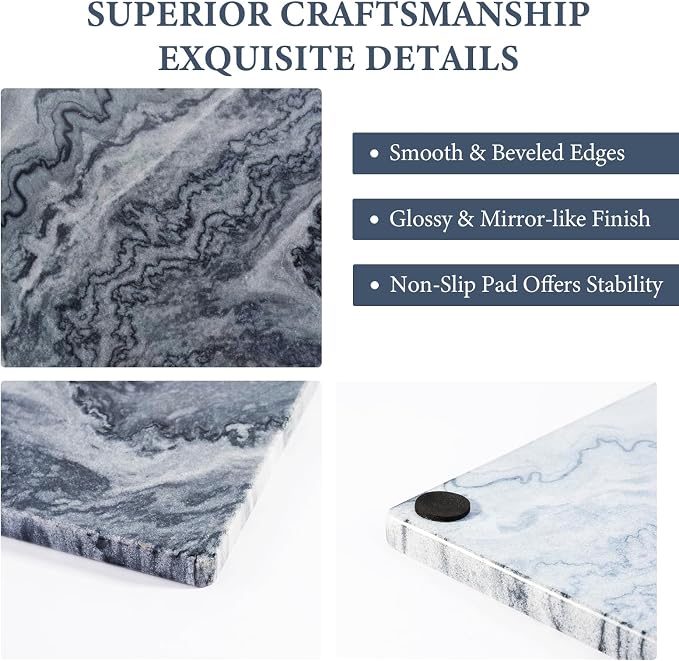 Koville Marble Cutting Board for Kitchen, 12x8 Inches Stone Slab Pastry Cheese Board, Rectangular Serving Tray for Bathroom Countertop, Marble Vanity Tray for Jewelry Cosmetics Perfume (Grey)