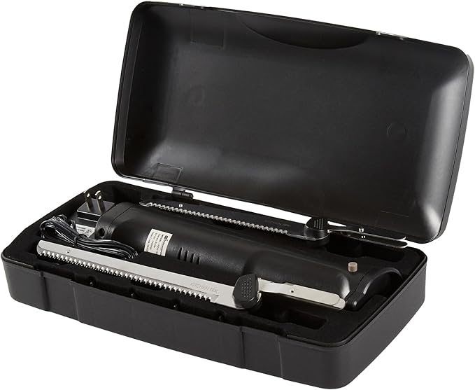 Restaurantware-Kitchen Tek Electric Knife Set, 1 Electric Knife With Motorized Handle - Includes 1 Bread and 1 Carving Tool, 1 Case, Black Plastic Food Cutter With Stainless Steel Blades