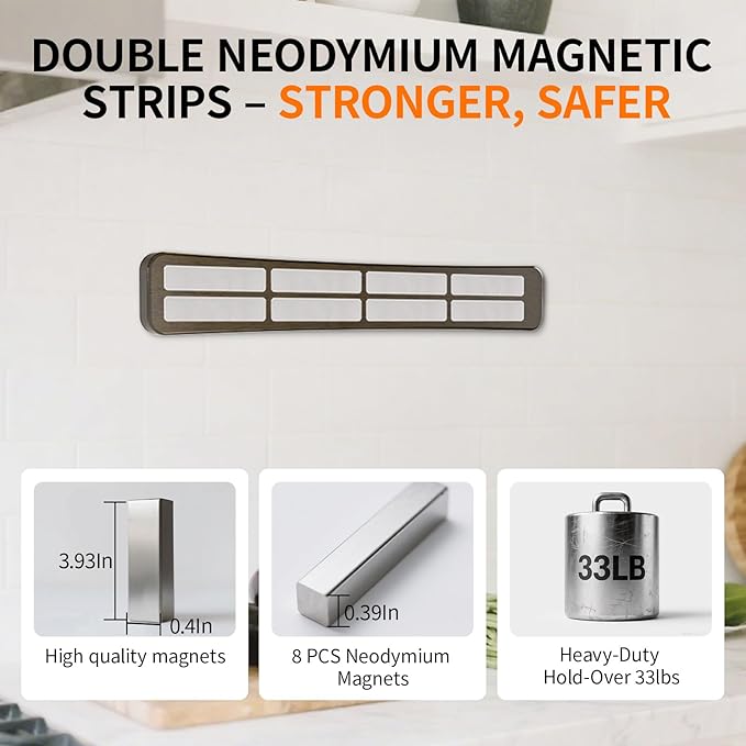 Magnetic Knife Holder for Wall,16.5 Inch Acacia Wood Magnetic Knife Strip for Refrigerator,Double Sided Magnetic Knife Rack,No Drilling