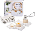 Egg Cups for Soft Boiled Eggs, Ceramic Egg Cup, Soft Boiled Egg Holder 6 + 1 Egg Topper Cutter for Decor/Breakfast/Brunch