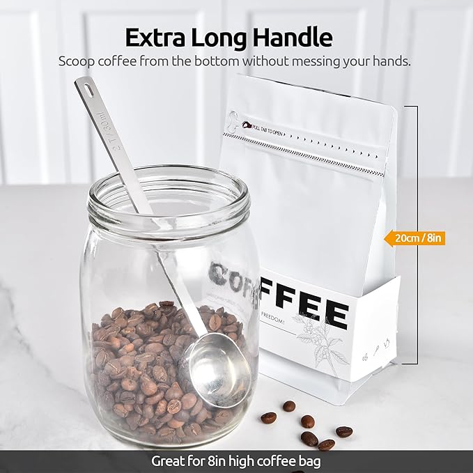 U-Taste 600ºF Heat Resistant BPA Free Silicone Spatula Set of 4 (Multicolor), and 18/8 Stainless Steel 8in Long Coffee Scoop Set of 2, 1&2Tbsp(15&30ml)