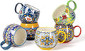 HENXFEN LEAD Boho Ceramic Coffee Mugs Set of 6, 20 oz Large Cups for Tea, Latte, Hot Chocolate & Soup – Microwave & Dishwasher Safe