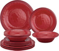 UPware 12 Piece Beaded Melamine Dinnerware Sets, Outdoor Dishes Set, Plates and Bowls Sets, Service for 4, Red