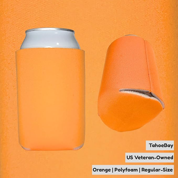 TahoeBay Bulk Blank Beer Can Cooler Sleeves (50-Pack) Sublimation Blanks for Vinyl Plain Soft Foam Can Sleeves Coolers for Soda Cans & Bottles Black, White, Assorted Solid Color (Orange)