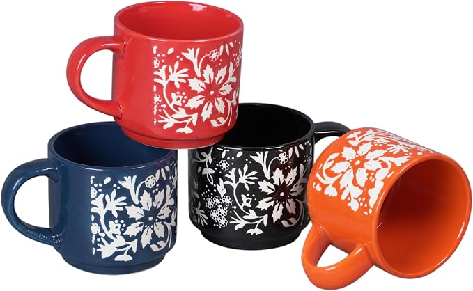 Servo Best Handmade Ceramic Coffee Mugs Set Of 4, 8Oz Comfortable Handle, Porcelain Mug for Latte, Tea, Cappuccino, Milk, Cocoa, Microwave & Dishwasher Safe, Cups for housewarming Gift set