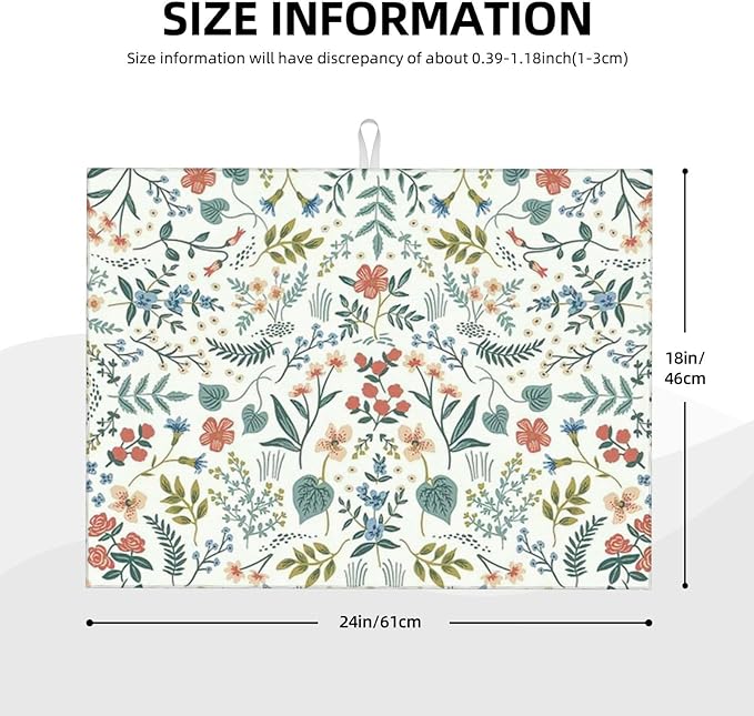 2Pcs Dish Drying Mats Faucet Mats Sets Large Size Coffee Mats Sink Faucet Mat Splash Guard for Kitchen Counter Bathroom Sink Coffee Bar Kitchen Decor (Wildflowers 1, 18"x24" 15" x 5.5"Set)
