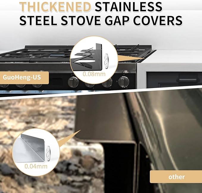 Stove Gap Covers 316 Stainless Steel,Thick Stove Gap Filler,Heat-Resistant Oven Side Gap Filler,Between Stove and Counter Slide In Range Trim Kit for Kitchen,2 Pack (23.2” Upgrade Shiny Black)