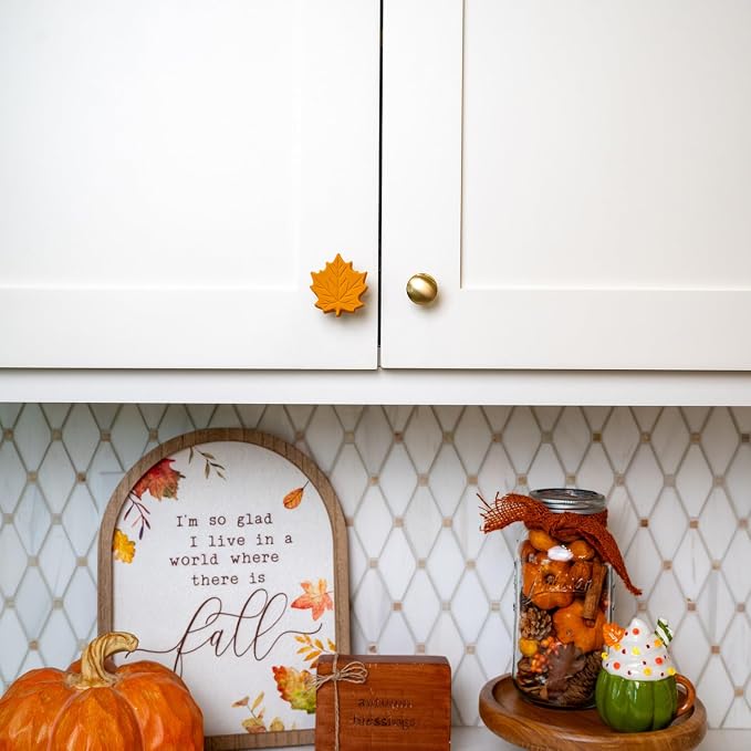 Knobēz: Decorative Knob Covers - Fall Leaf - 12pk - Stretch Over Hardware Decorations, Cozy Seasonal Autumn Colors, Kitchen-Bathroom-Dressers-Home