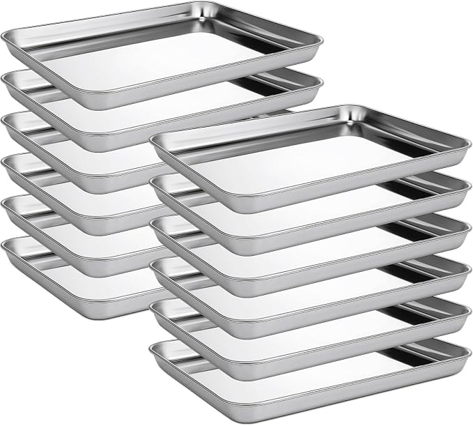 Zopeal 12 Pcs Metal Serving Trays for Food,Baking Sheet Pan Stainless Steel Small Nonstick Cookie Sheet Set Quarter Baking Pan,Toaster Oven and Dishwasher Safe(12 x 9 x 1 Inch)