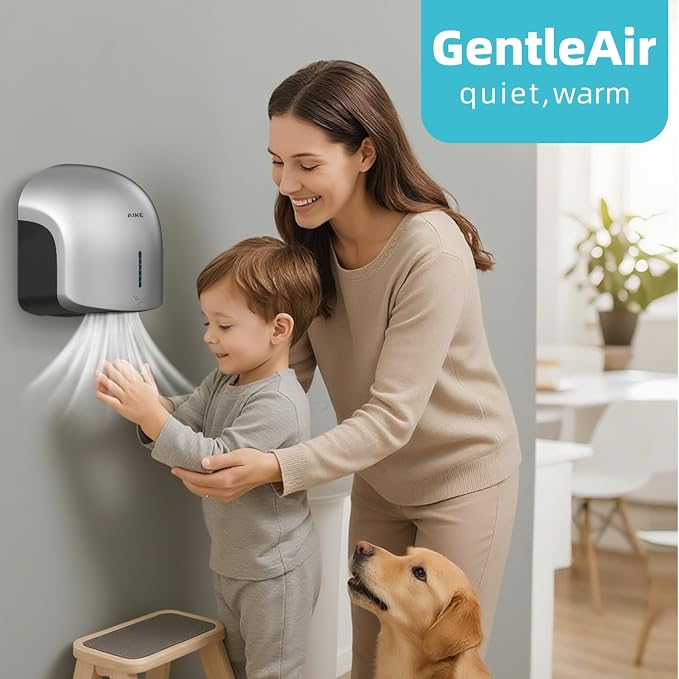 AIKE GentleAir Warm Hand Dryer& Automatic Soap Dispenser, Model AK2637 & AK1216 Silver