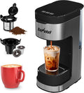 SUNVIVI Iced & Hot Coffee Maker: Single Serve Coffee Maker with 3 Brewing Options for K Pod, Ground Coffee & Tea, Removable Water Reservoir & Reusable Filter, Ideal for Home & Office, Black