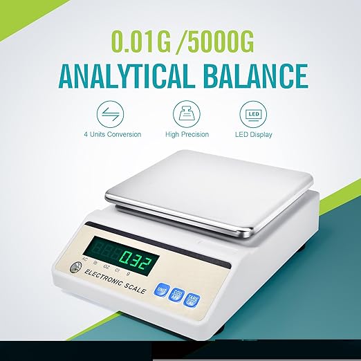 Lichen Lab Analytical Balance 5000g x 0.01g with LED Display, High Precision Lab Scale with g/ct/oz/lb Units-Laboratory Scientific Scale for Kitchen, Lab, Pharmacy, Jewelry