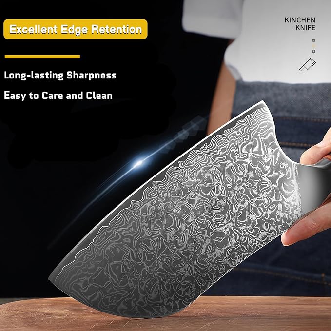 Cleaver Knife 7 Inch, 67 Layers VG10 Damascus Steel Kitchen Knife, Ultra Sharp Meat Cleaver, Professional Chef Knife with Unique Wood Handle, Full Tang, Gift Box