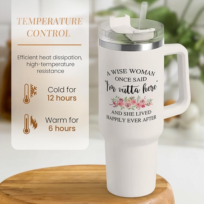 SANDJEST Retirement Tumbler 40oz Stainless Steel with Handle and Straw - Happy Retirement Gift for Coworkers & Colleagues