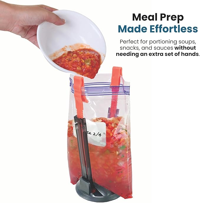 Jokari Suction Cup Fortified Baggy Rack 6 Pack For More Stability When Filling Plastic Freezer Storage Zip Lock Bags. Sturdy Clips Hold Containers Open to Pour Leftovers and Meal Prep Ingredients.