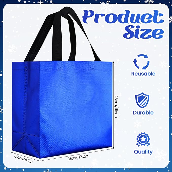 Eccliy Reusable Gift Bags Set Glossy Grocery Gift Tote Bag with Handle for Wedding, Bridal Shower, 4th of July, Summer Event(12 x 11 x 4.7 I Inch,Blue,80 Pcs)
