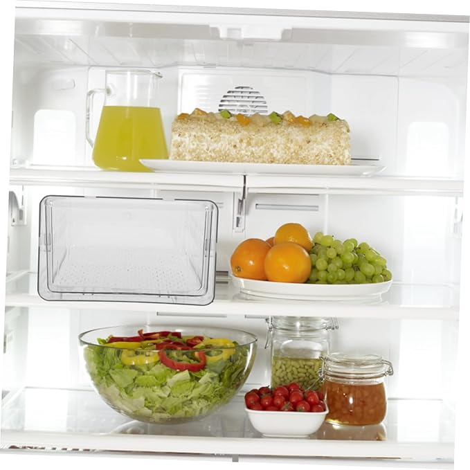 SOLUSTRE Refrigerator Organizer Bin with Drawer Clear Plastic Storage Box for Fruit Vegetables and Dairy Stackable Kitchen Storage for Organized Fridge Easy to Clean