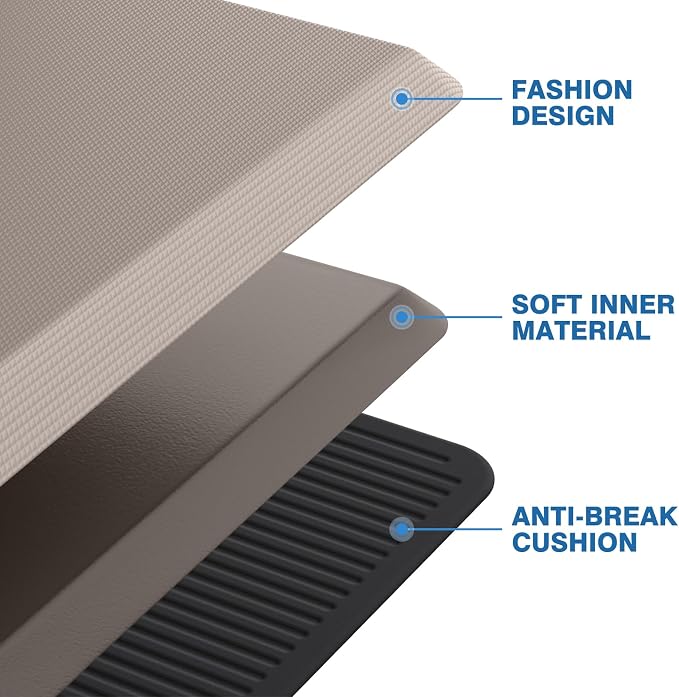 StepRite Kitchen Mats, 2PCS Kitchen Rugs, Cushioned Anti Fatigue Kitchen Mats for Floor, Non-Slip Standing Desk Mat, Waterproof Kitchen Rug Set for Kitchen, 20" x 32"+20" x 48"-Full 1 inch Thick,Khaki