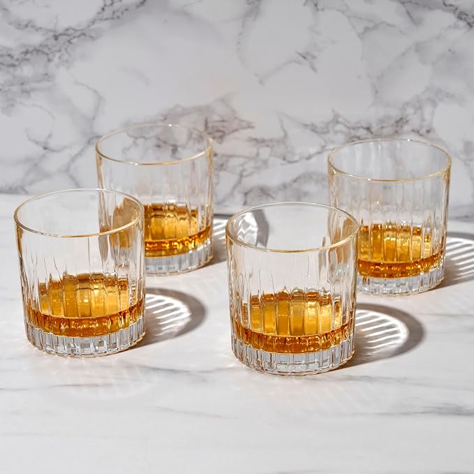 Viski Reserve Milo 10.5 oz Clear Crystal Whiskey Glasses Set of 4, Italian-Made Glassware for Vodka, Bourbon, Manhattan, Housewarming Gifts for Men, Wedding & Birthday Gifts, Home Bar Accessories