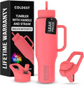 Coldest Tumbler with Handle and Straw - 100% Leak Proof Insulated Tumbler with Lid and Straw (3 Lids) - Stainless Steel Tumblers for Women & Men - Cup Holder Friendly Base, 46 oz (The Cardinal)