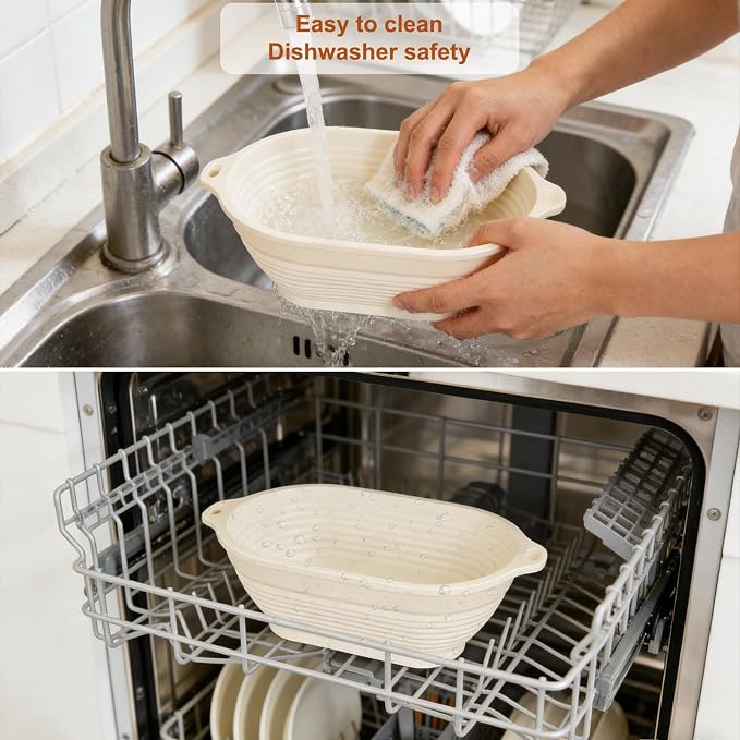 4 Pcs 10" Oval Upgraded Silicone Banneton with Handles | Foldable Bread Proofing Basket, Reinforced Rim Support, Bowls for Sourdough Bread Baking, Oven & Dishwasher Safe-BPA Free