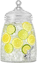1.3 Gallon Glass Beehive Beverage Dispenser with Spigot- Drink Dispenser for Parties, Weddings and Showers- Mason Jar Style Glass Drink Container with Lid for Tea, Lemonade, and Infused Water
