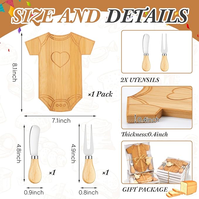 Ziliny 1 Set Baby Shower Gifts for Guest Prizes Clothing Shaped Mini Charcuterie Board Small Cheese Cutting Board Set with Knives Forks Baby Shower Party Favor Thank You Return Gifts (Bamboo Color)