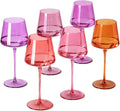 Colored Wine Glasses Set of 6 – 18oz Hand-Blown Crystal Stemmed Wine Glasses, Vibrant Sunset Square stemware for Red & White Wine, Unique Gift for Wedding,Birthday